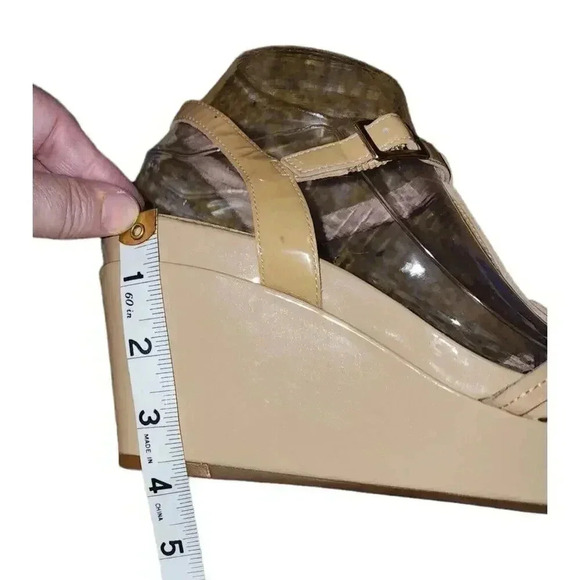 Nurture Natural Leather T-Strap Wedge Platform Sandal Heels 9 Flaw - Picture 8 of 9